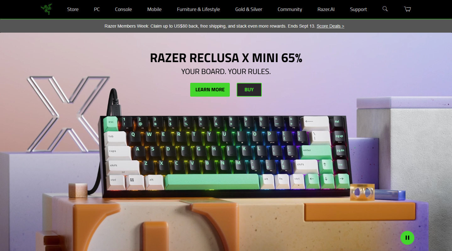 Razer gaming hardware homepage