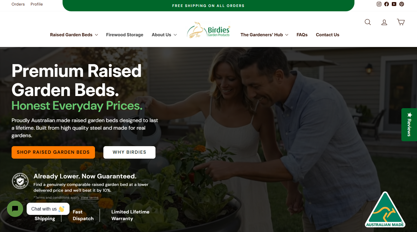Birdies Garden Beds gardening affiliate homepage