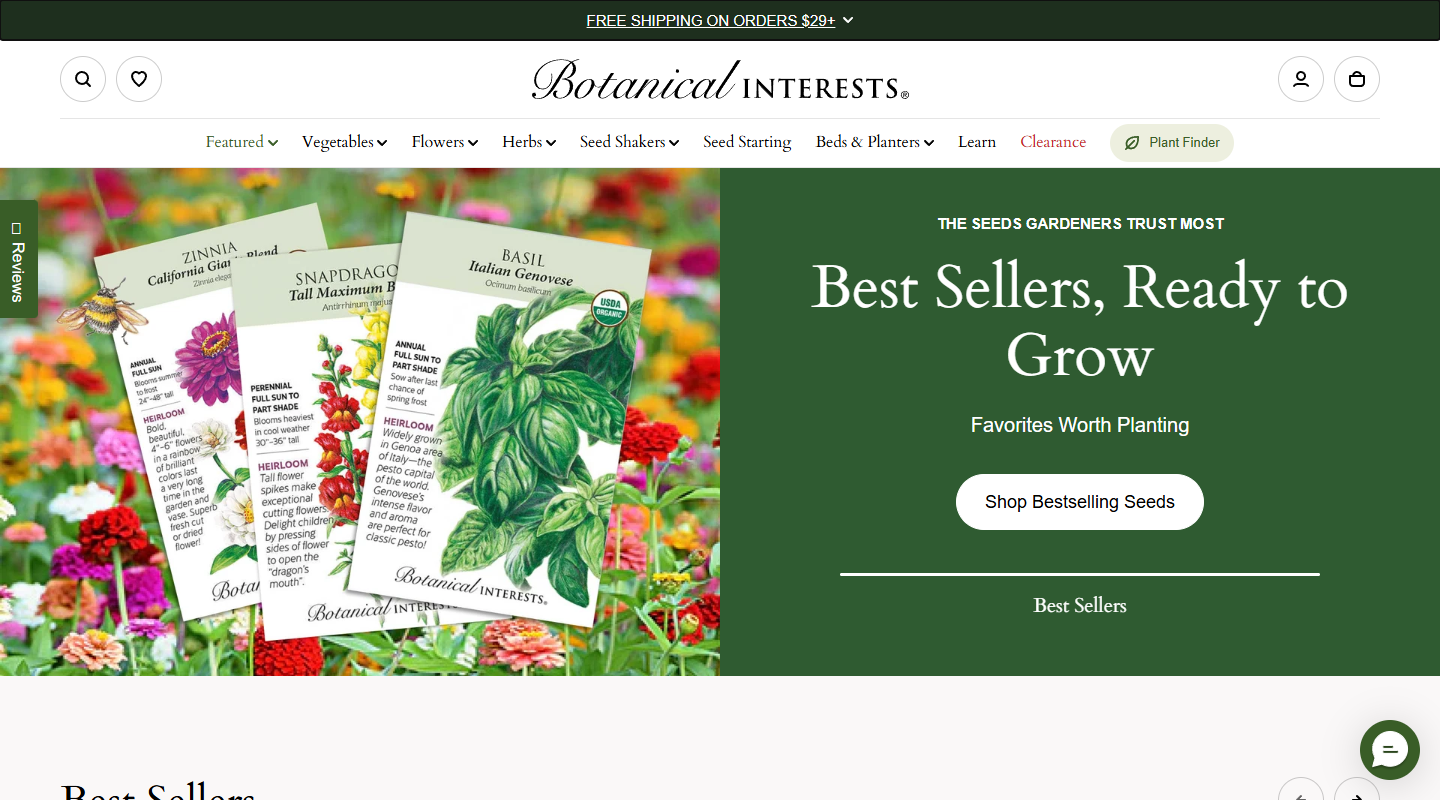 Botanical Interests gardening affiliate homepage
