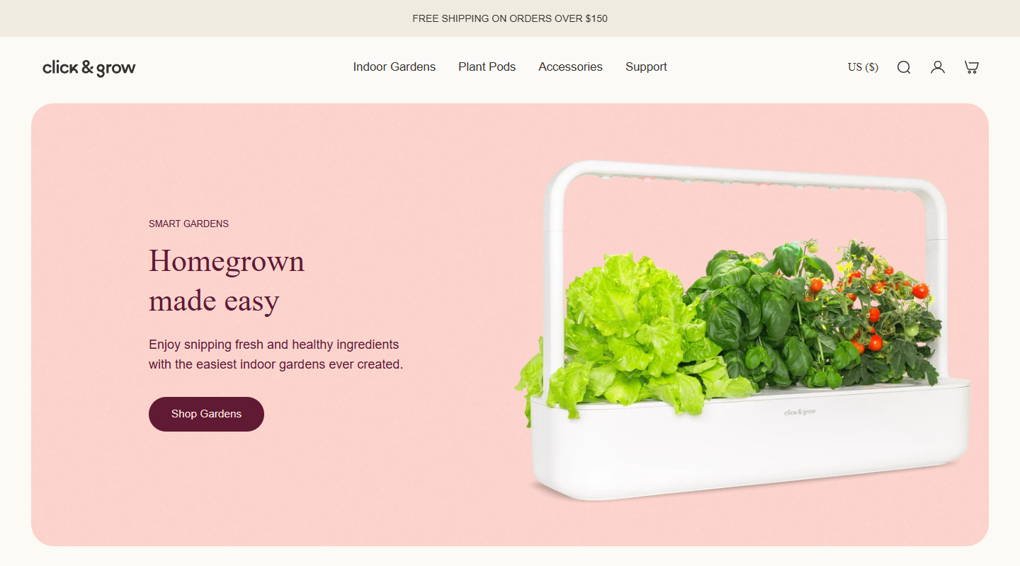 Click & Grow gardening affiliate homepage
