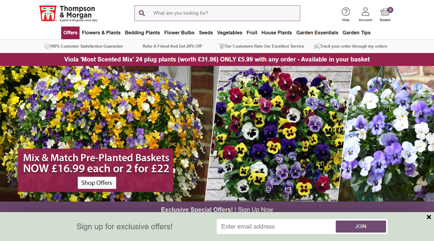 Thompson & Morgan gardening affiliate homepage