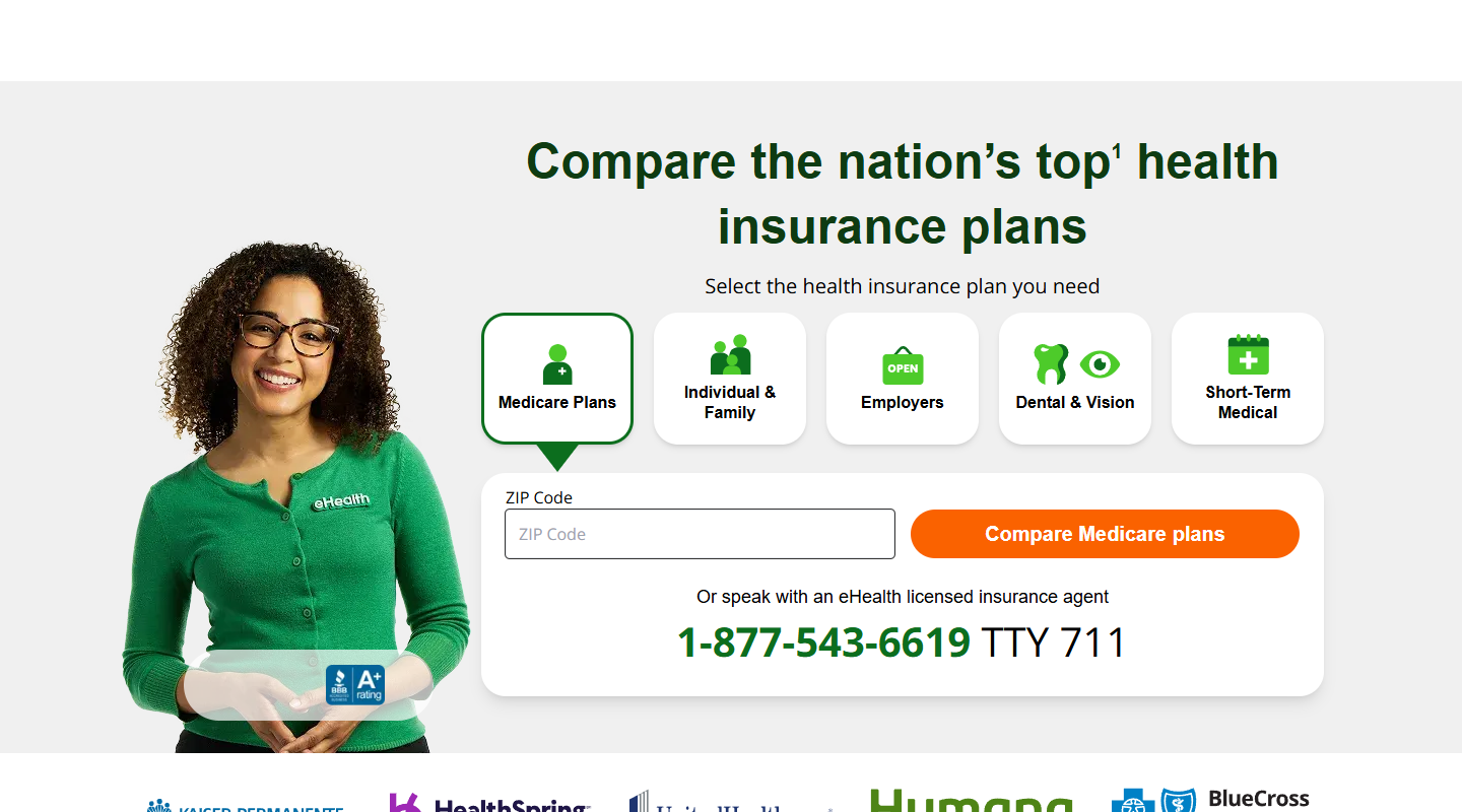 eHealth Medicare and health marketplace homepage