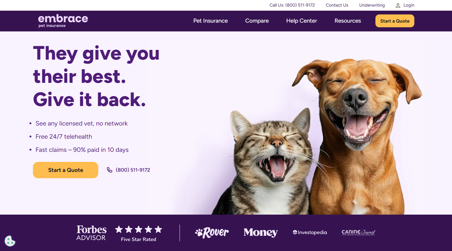 Embrace pet insurance homepage