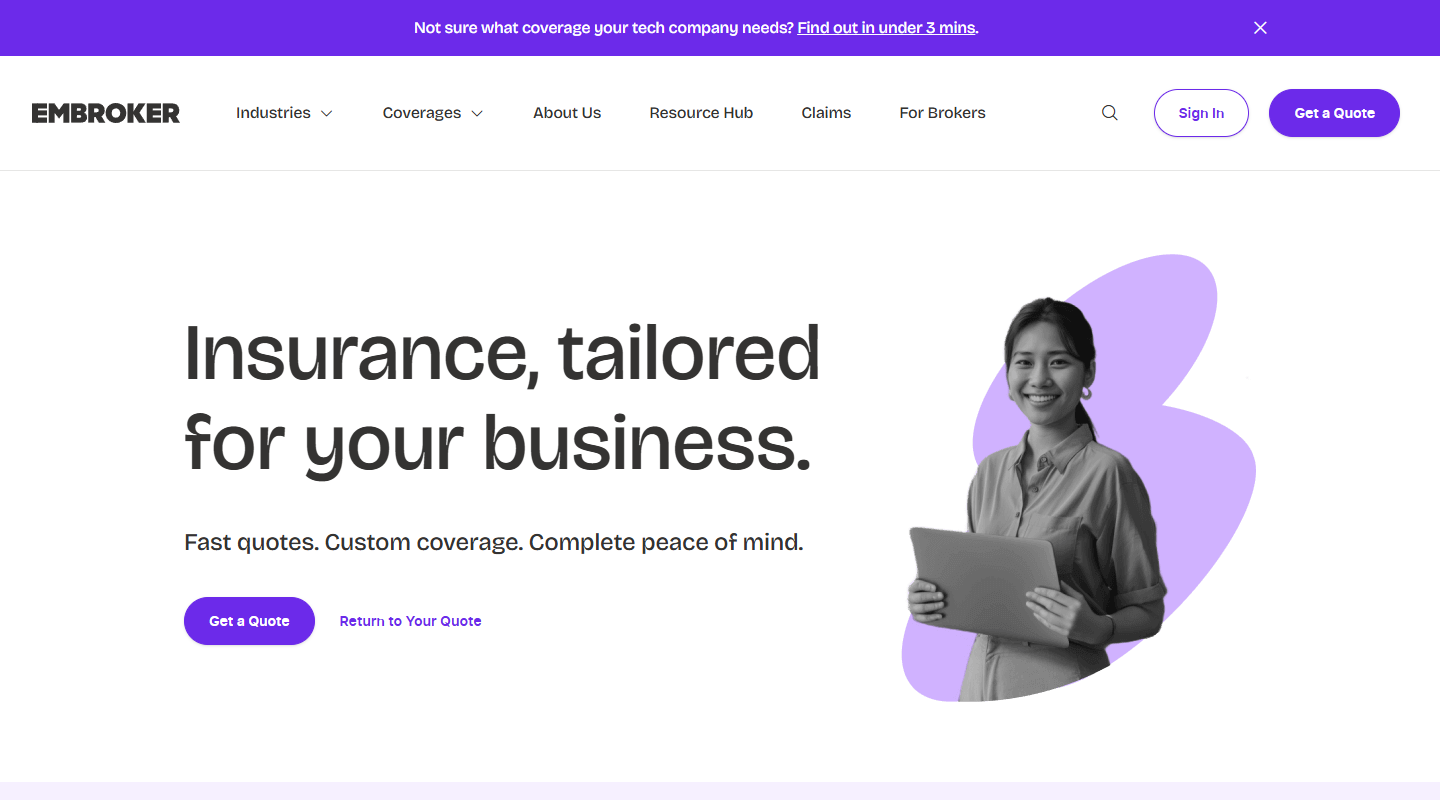 Embroker business insurance homepage