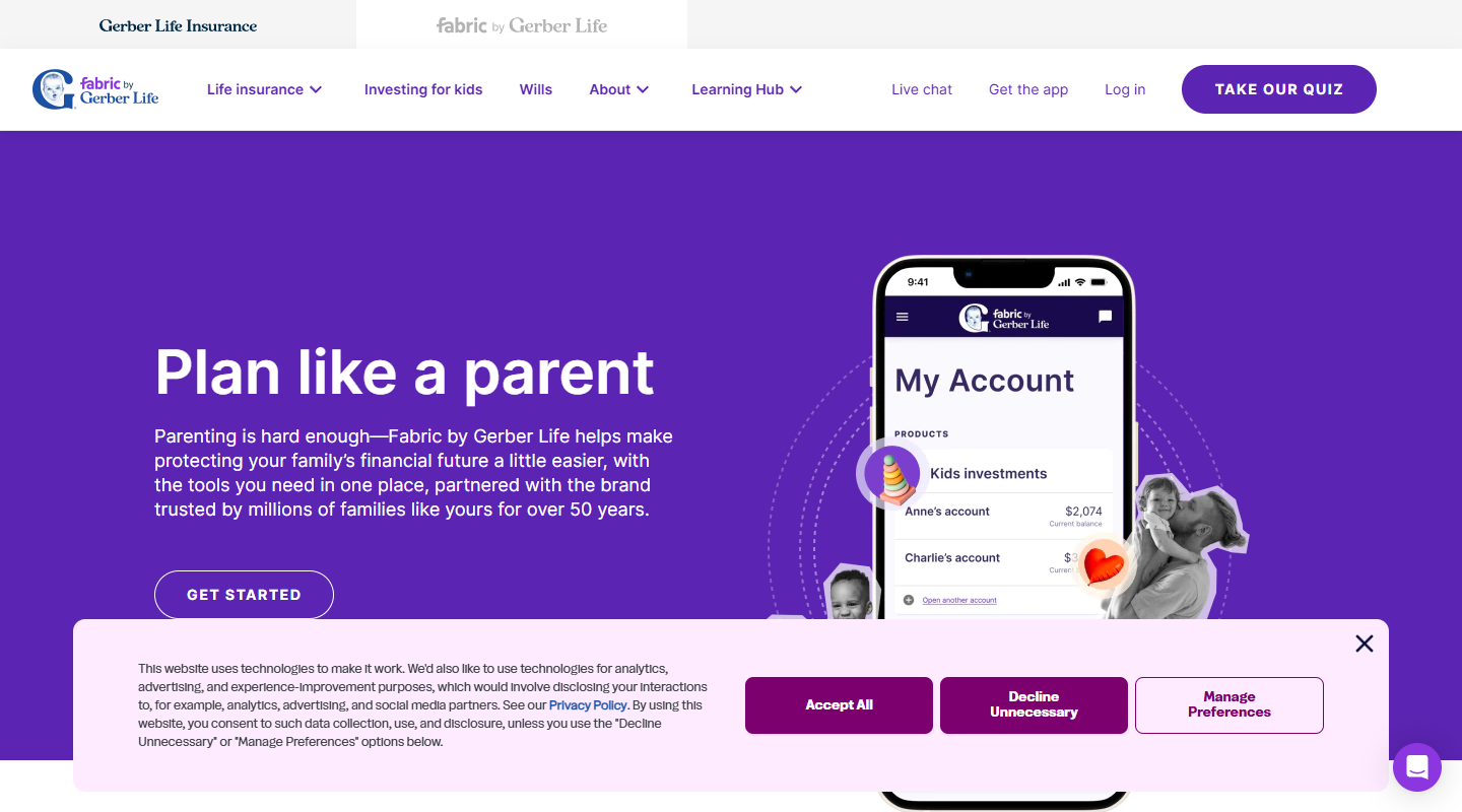Fabric by Gerber Life insurance homepage