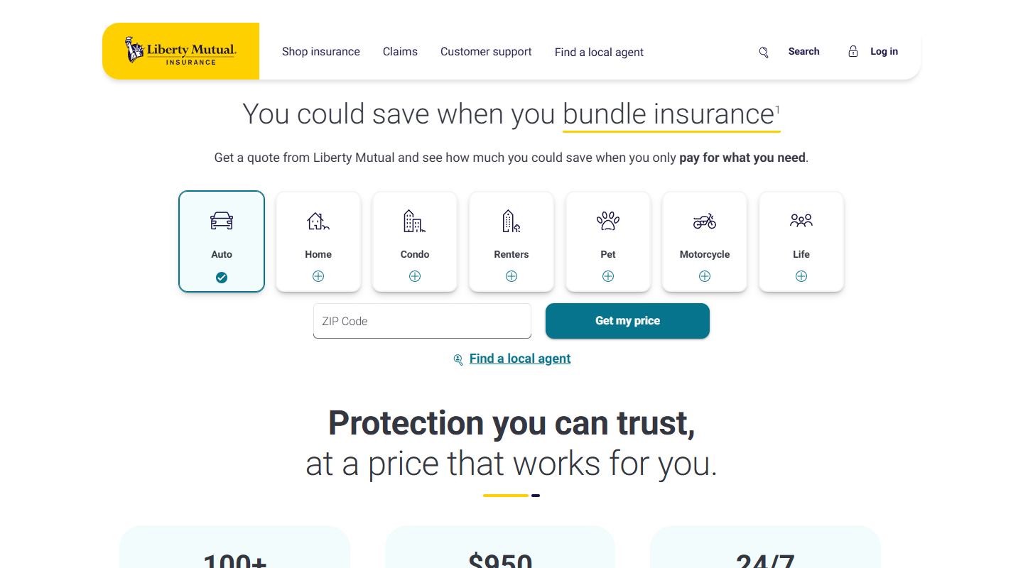 Liberty Mutual auto and home insurance homepage