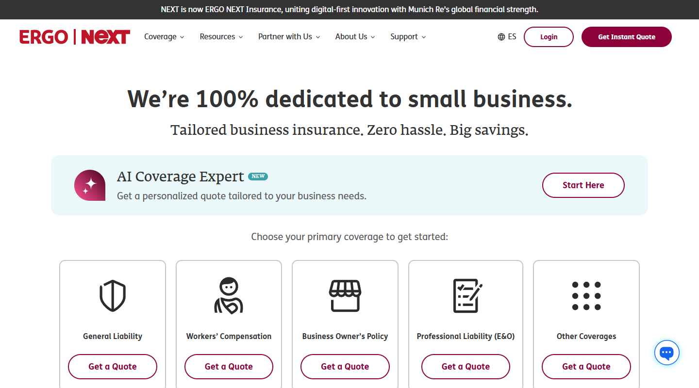 NEXT Insurance small business homepage