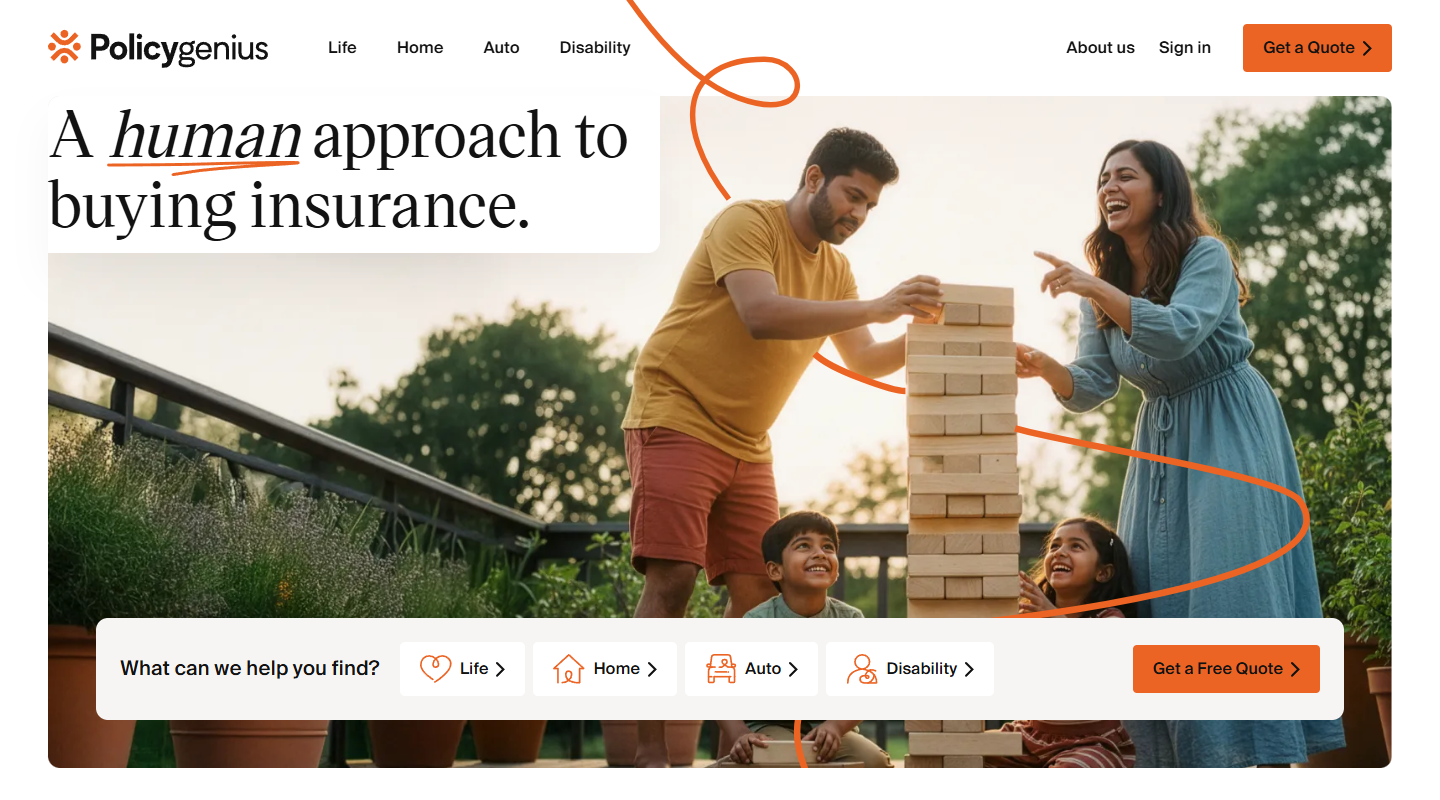 Policygenius insurance marketplace homepage