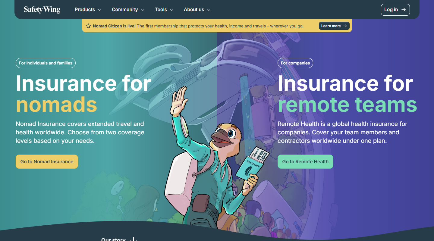 SafetyWing nomad travel insurance homepage