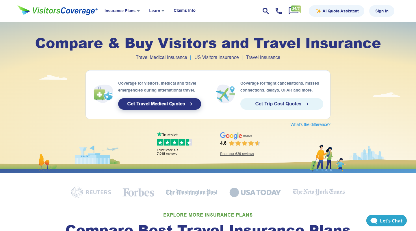 VisitorsCoverage travel insurance homepage