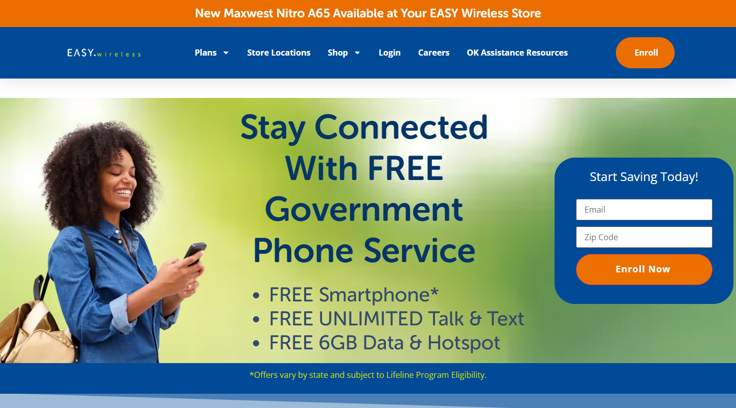 Easy Choice Wireless Lifeline free phone service homepage