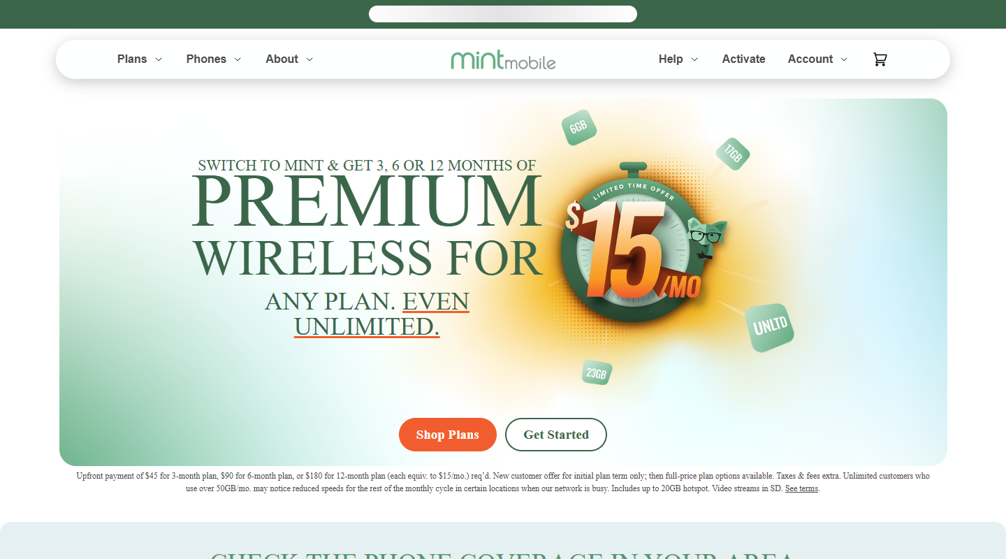 Mint Mobile prepaid cell phone plans homepage