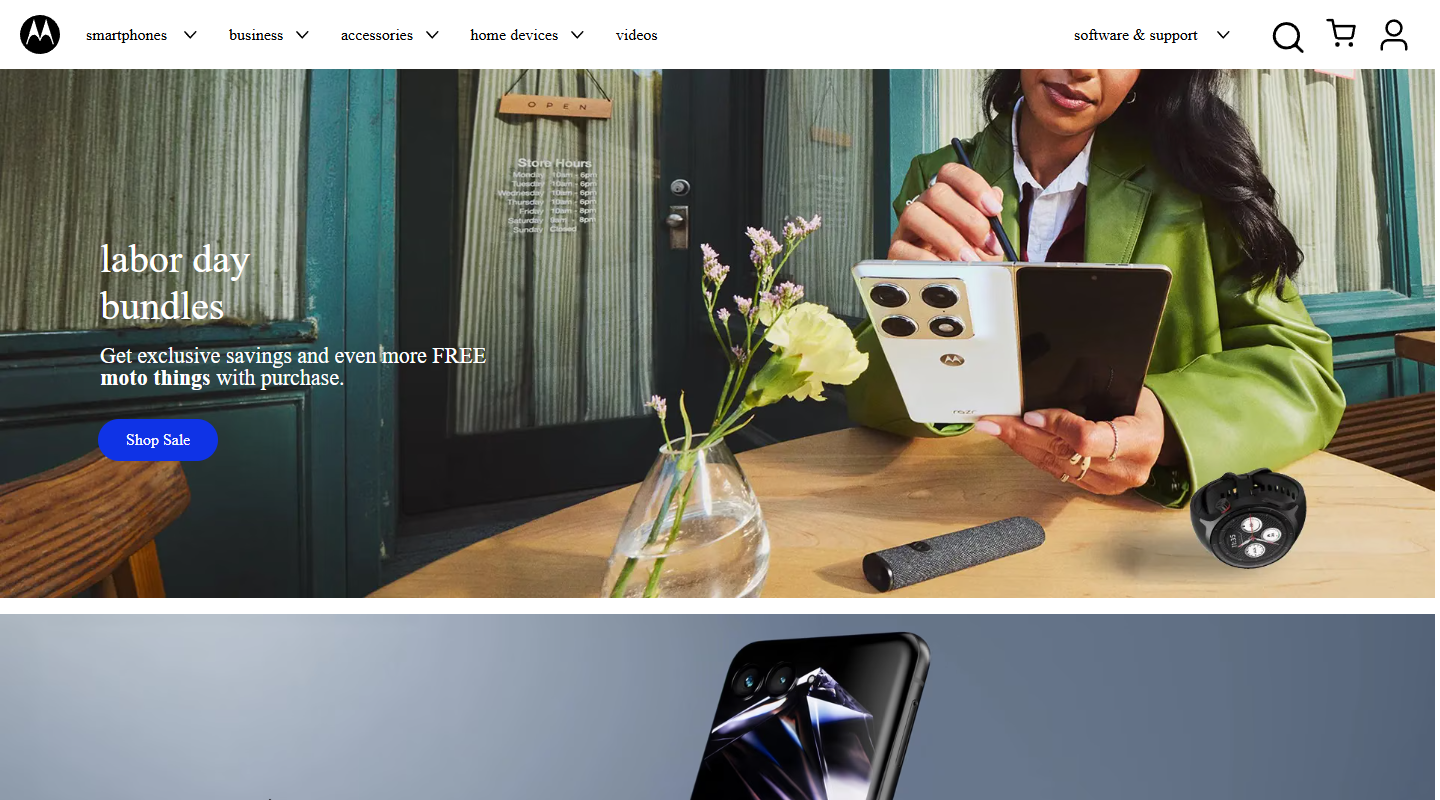 Motorola phones store homepage