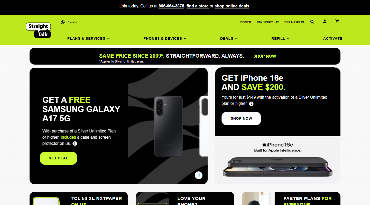 Straight Talk prepaid phone plans homepage