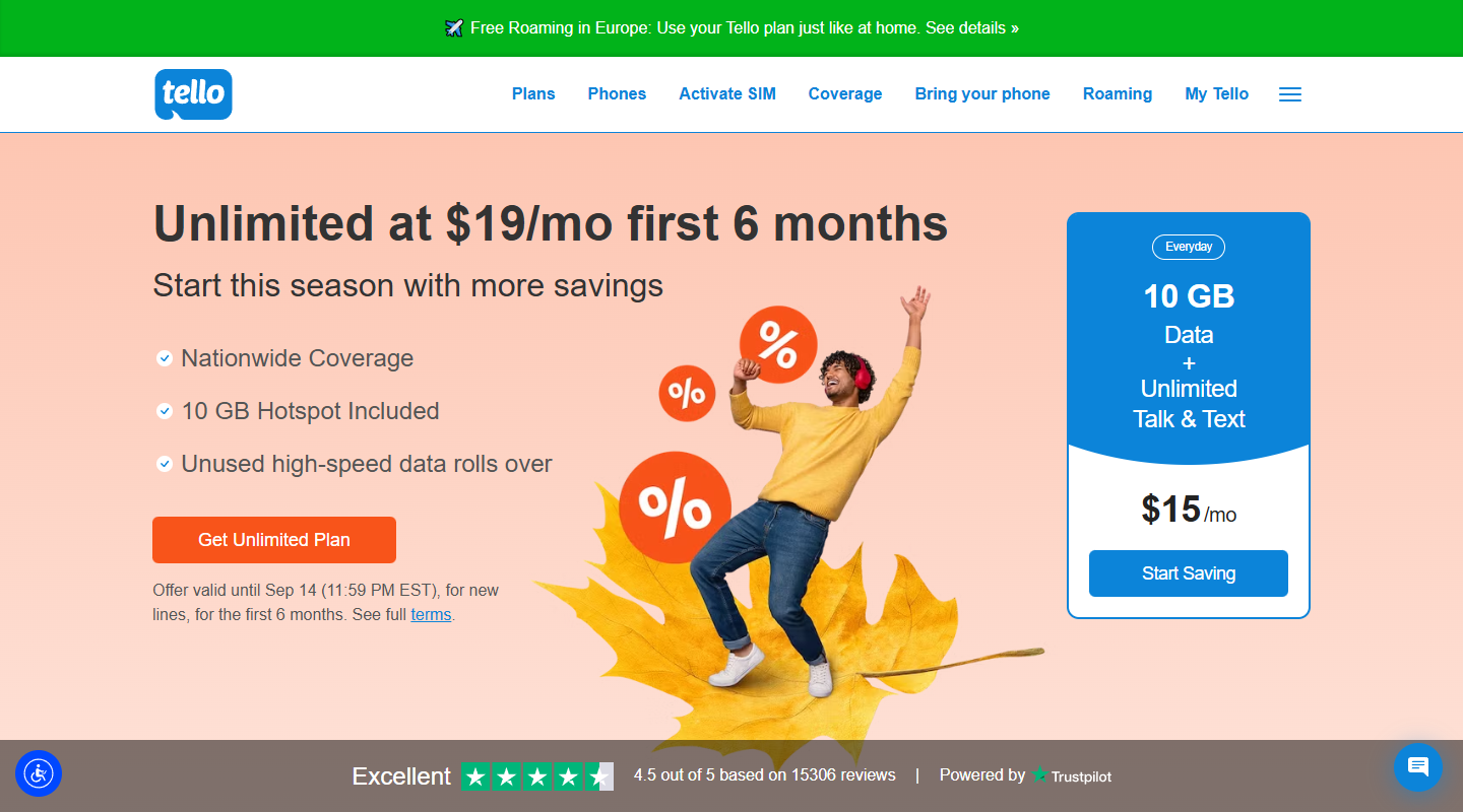Tello custom low-cost mobile plans homepage