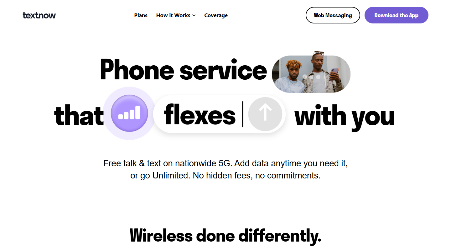 TextNow free calling and texting app homepage