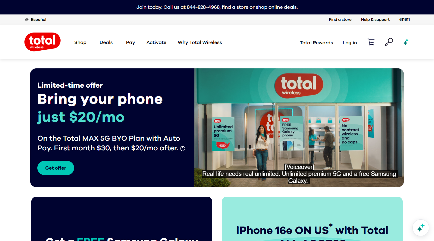 Total by Verizon prepaid plans homepage