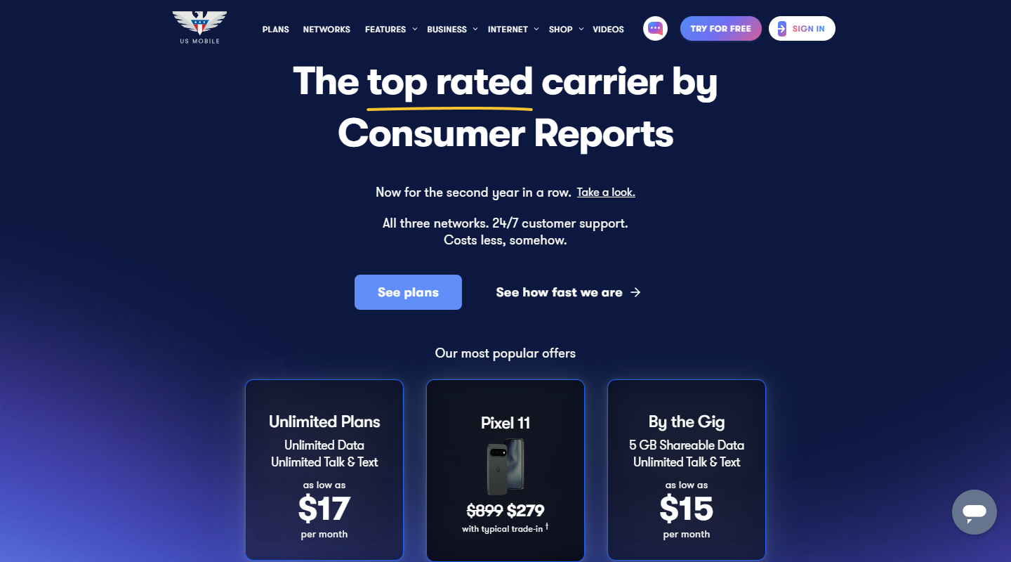 US Mobile custom cell phone plans homepage