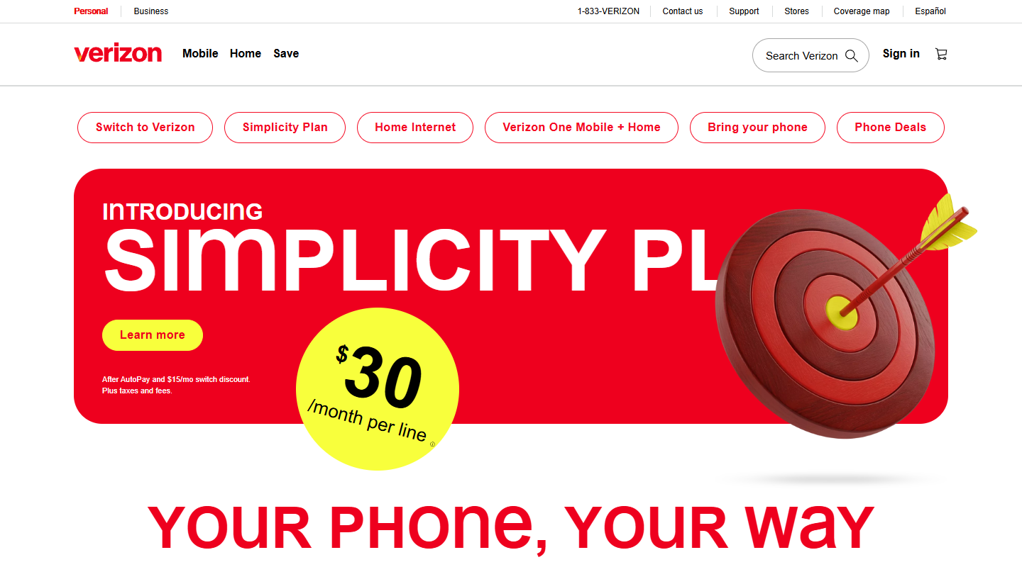 Verizon Wireless plans and phones homepage