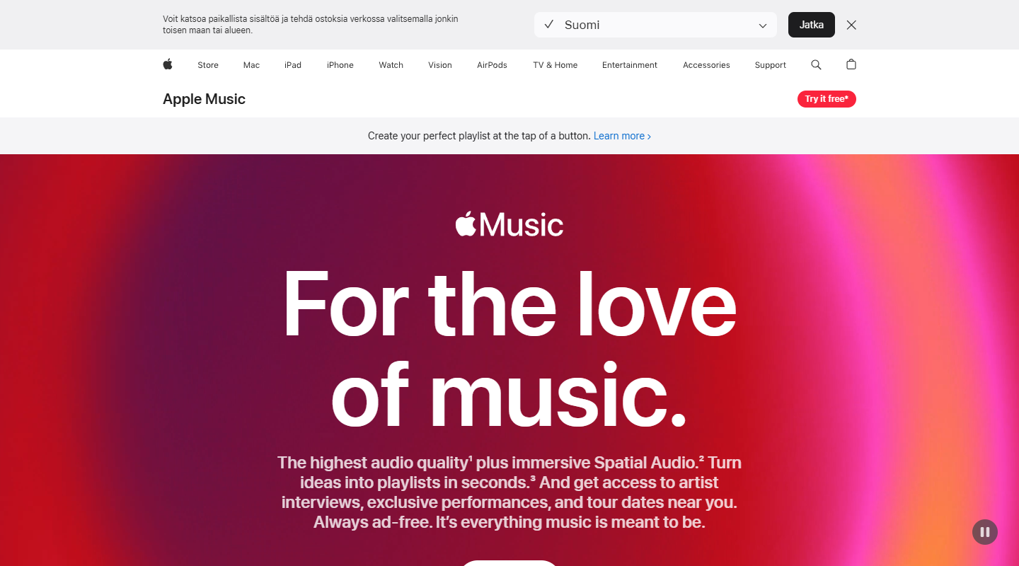 Apple Music music affiliate homepage