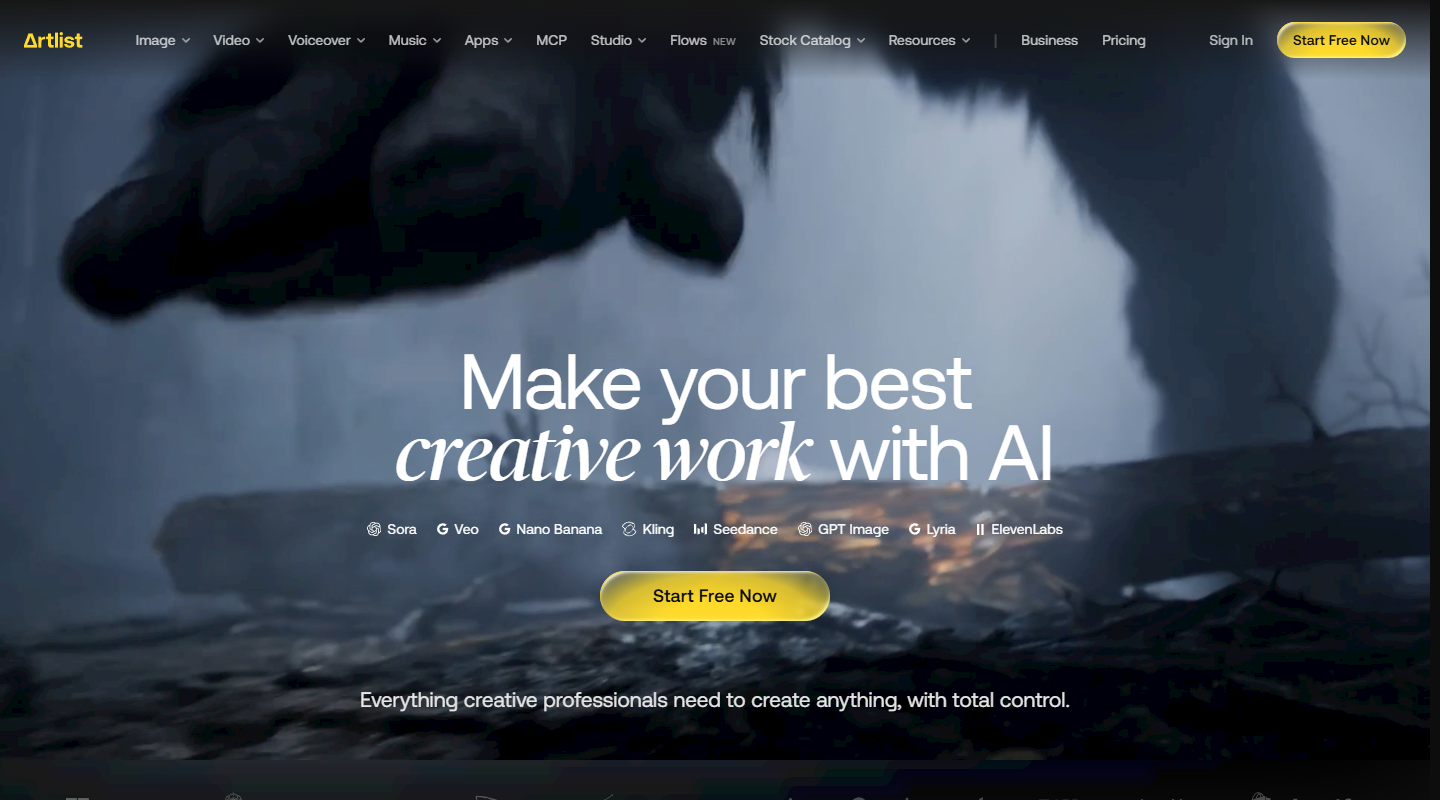Artlist music affiliate homepage