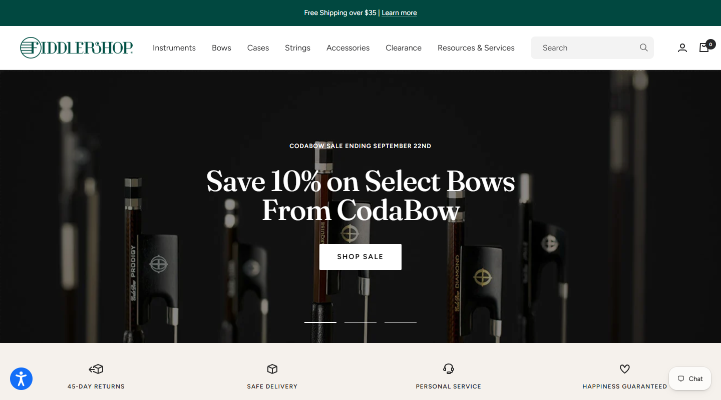 Fiddlershop music affiliate homepage