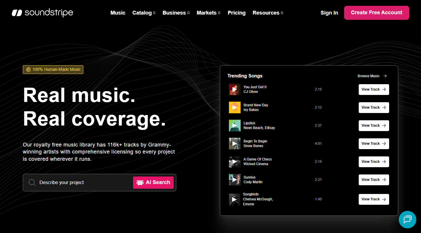 Soundstripe music affiliate homepage