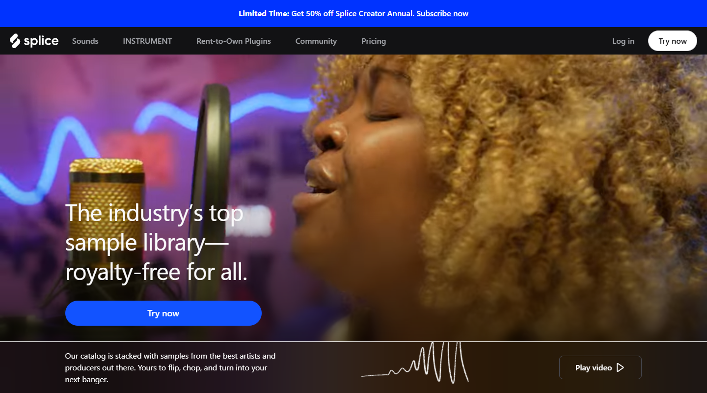 Splice music affiliate homepage
