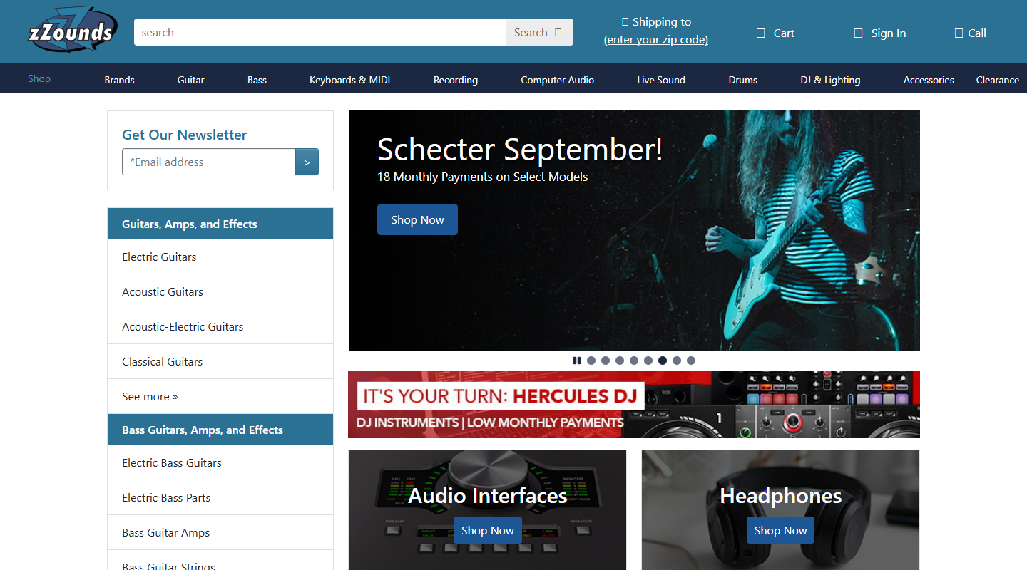 zZounds music affiliate homepage