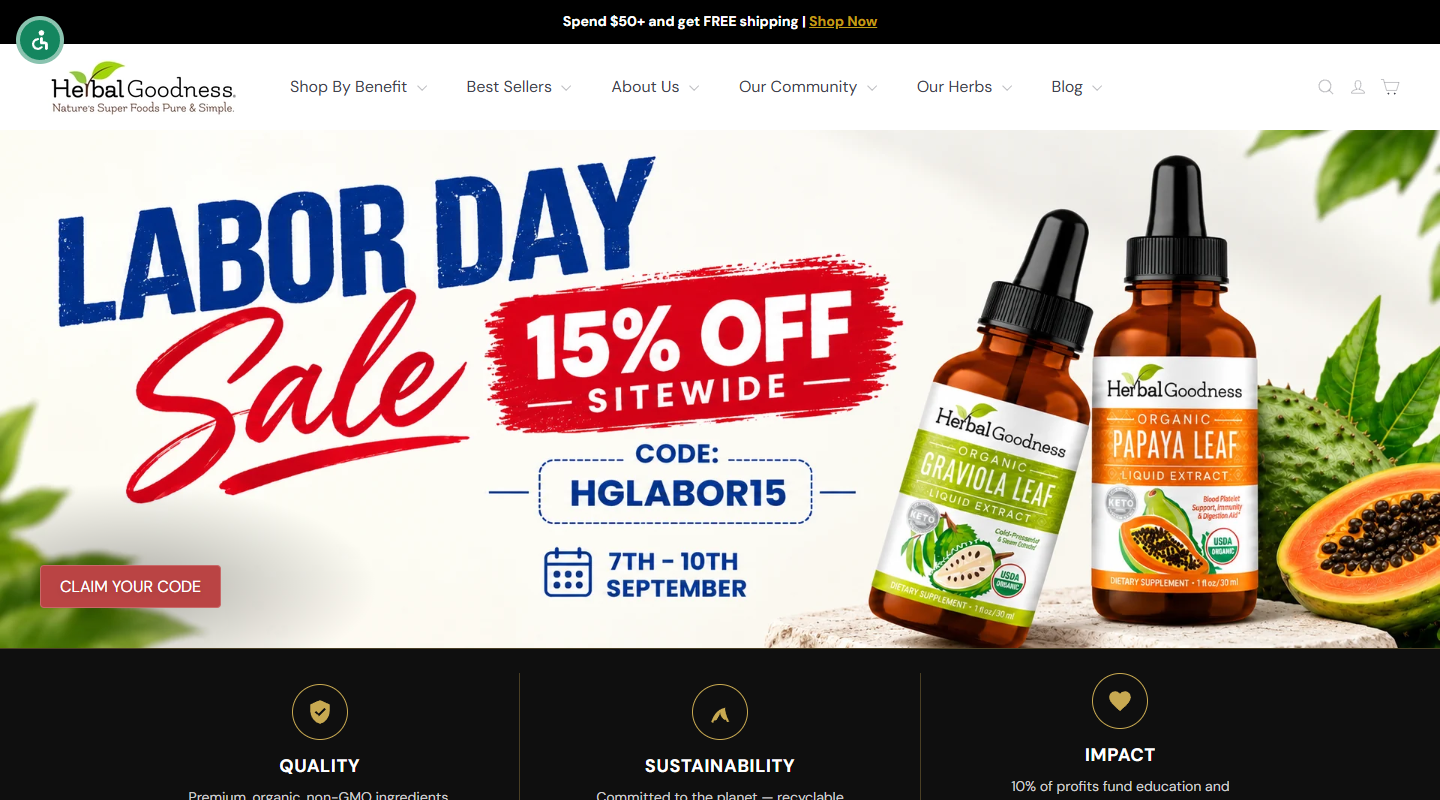 Herbal Goodness superfood tea homepage