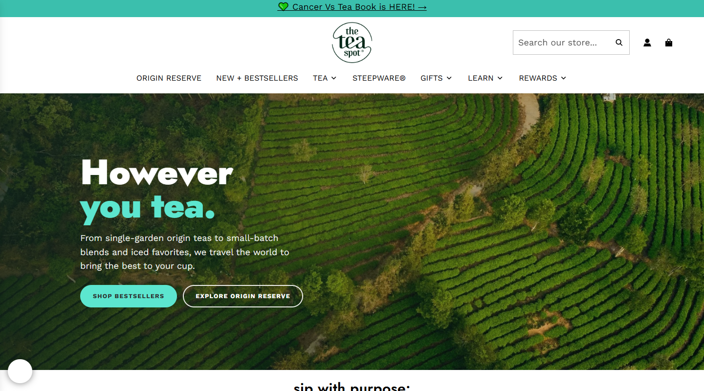 The Tea Spot loose-leaf and steepware homepage