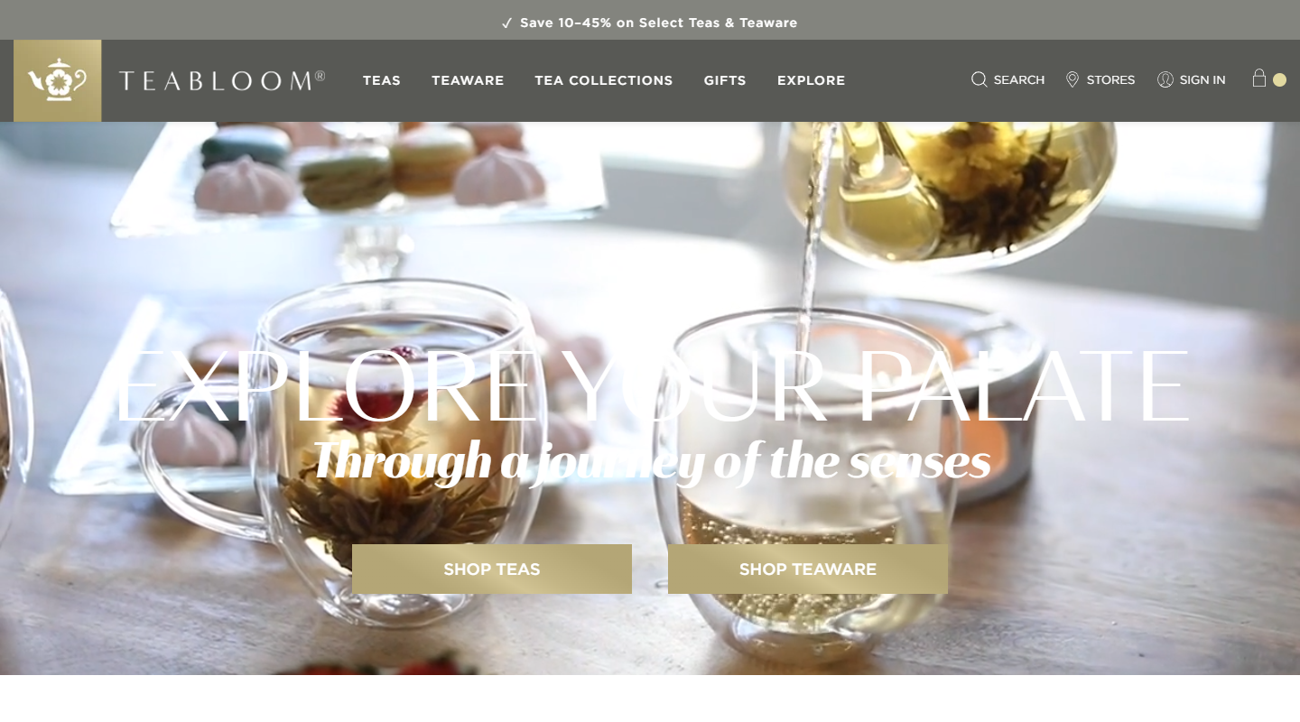 Teabloom blooming tea and glass teaware homepage