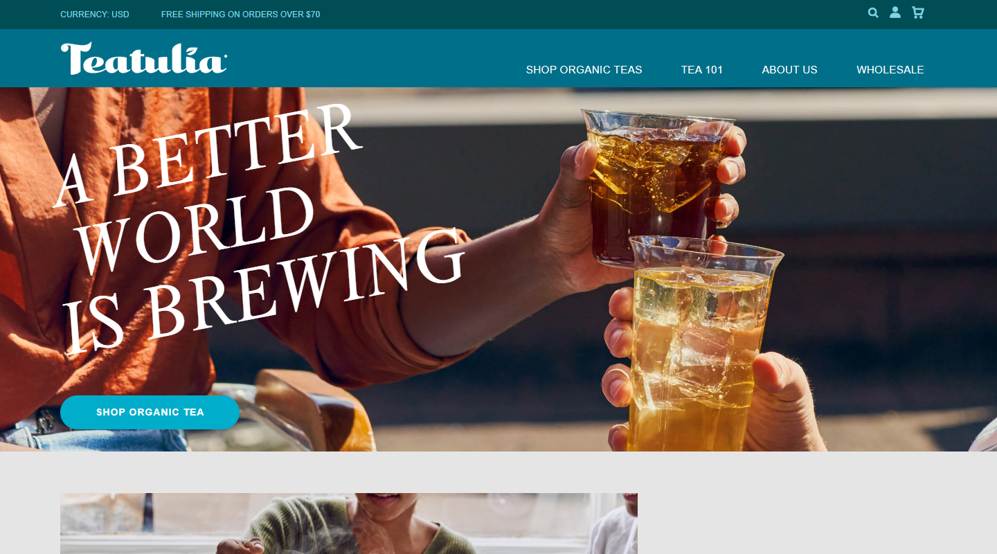 Teatulia organic single-garden tea homepage