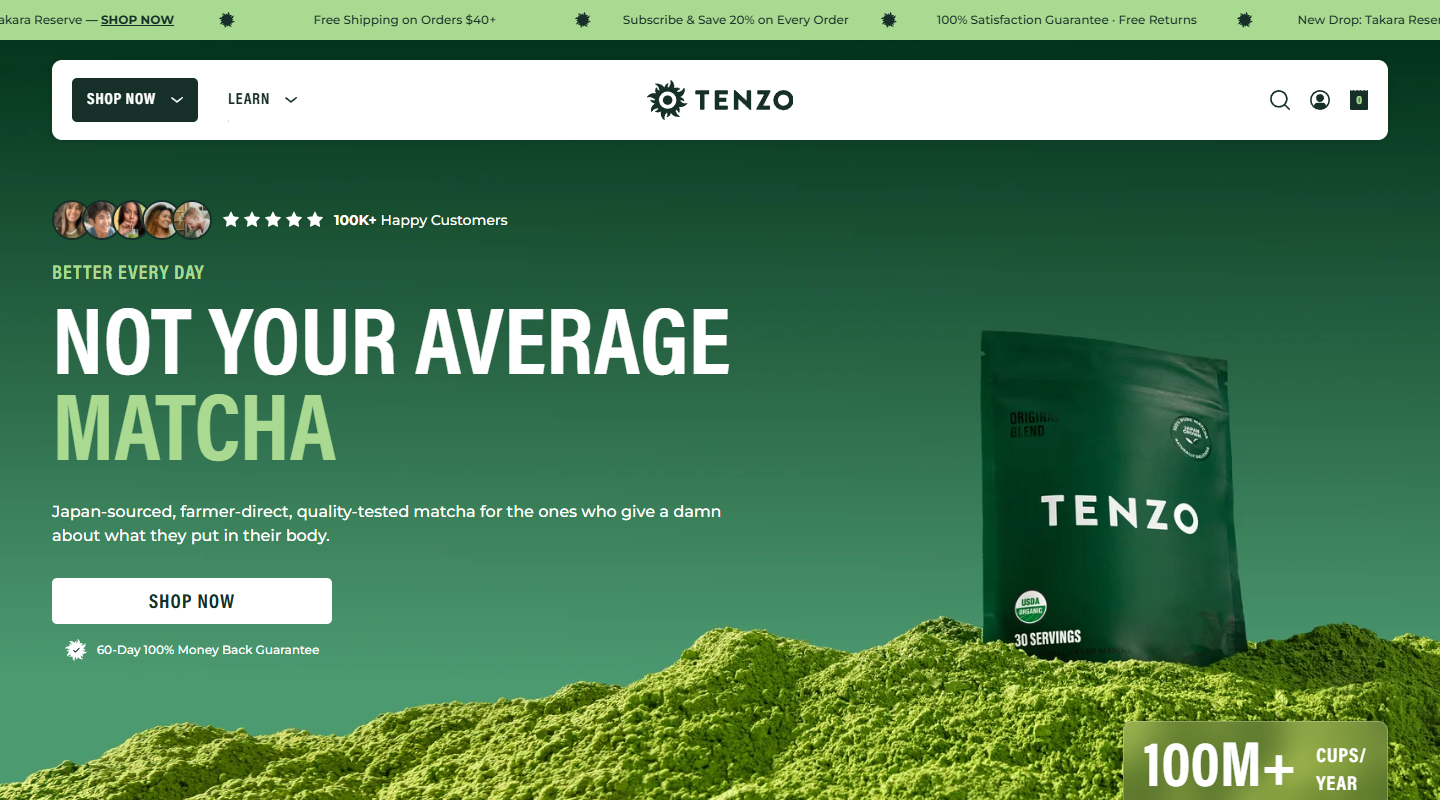 Tenzo Matcha homepage