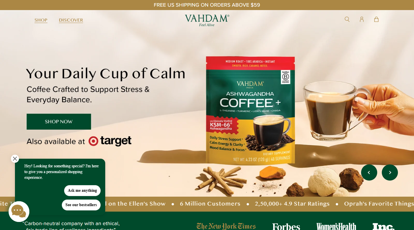 Vahdam premium loose-leaf tea homepage
