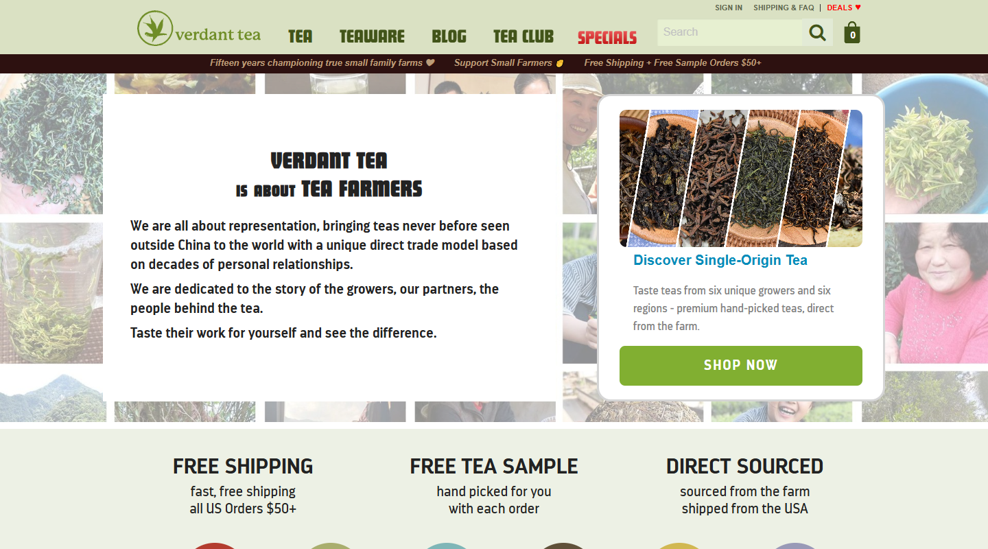 Verdant Tea direct-from-farm tea homepage
