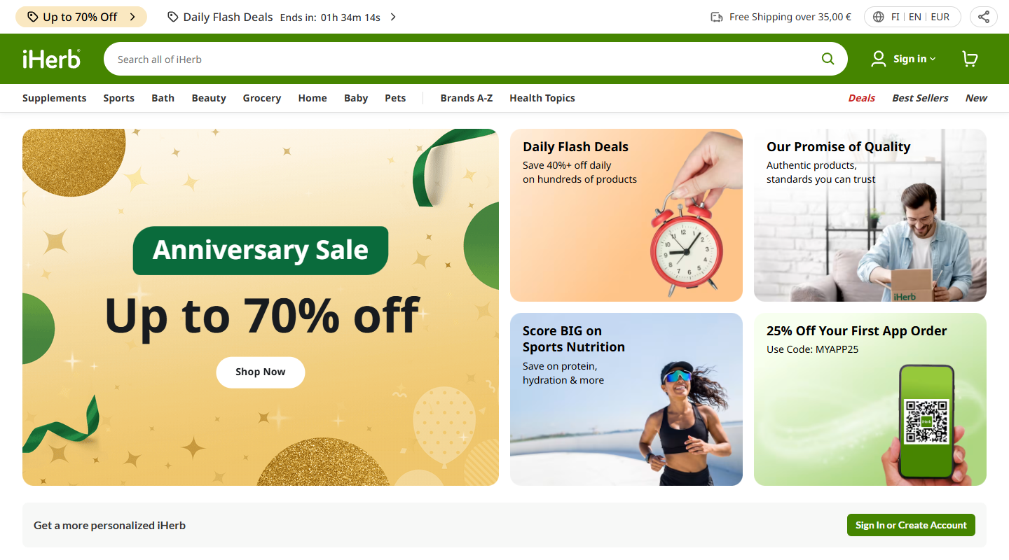 iHerb vegan affiliate homepage