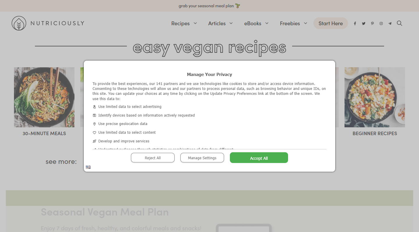 Nutriciously vegan affiliate homepage