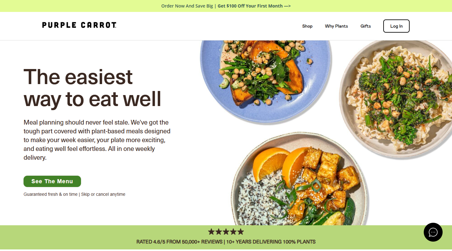 Purple Carrot vegan affiliate homepage