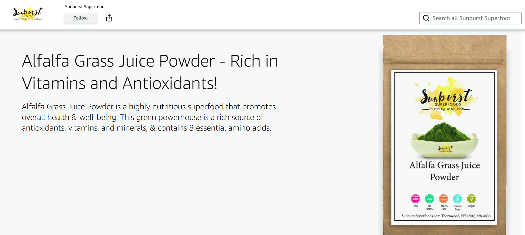 Sunburst Superfoods vegan affiliate homepage