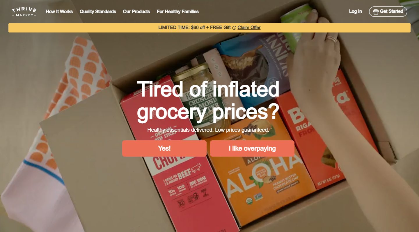 Thrive Market vegan affiliate homepage