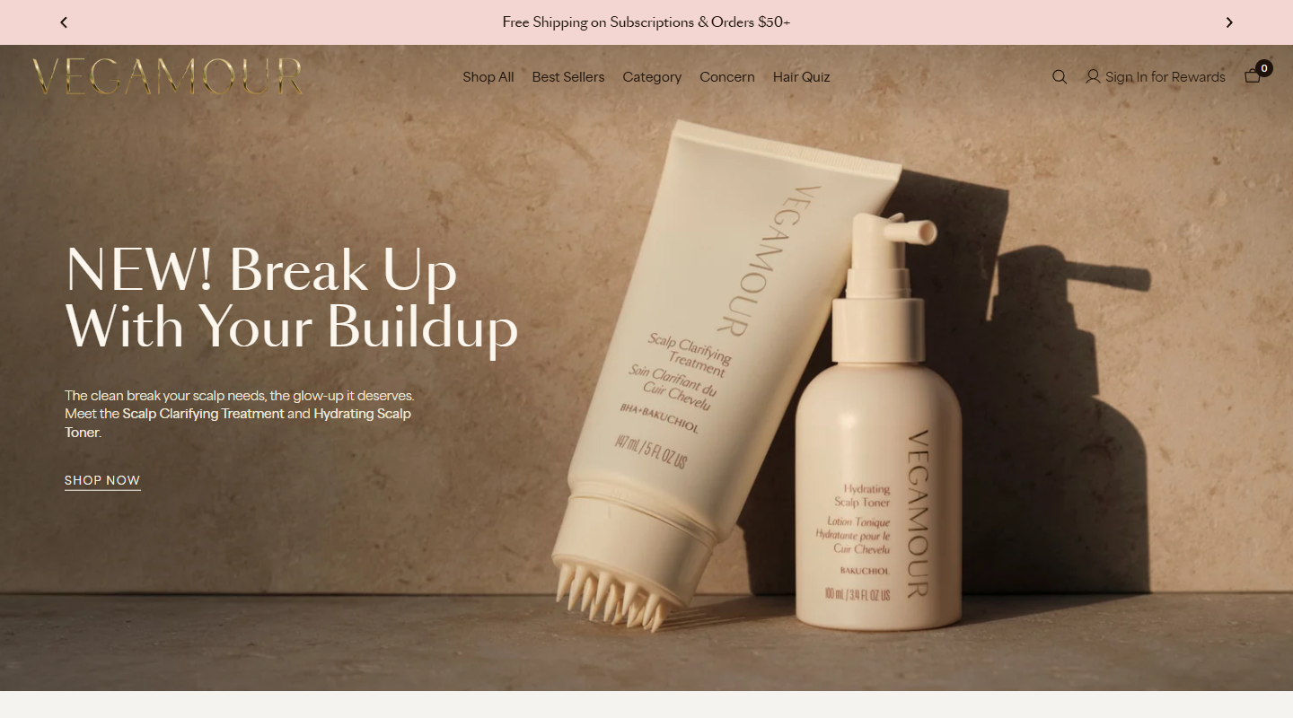 Vegamour vegan affiliate homepage