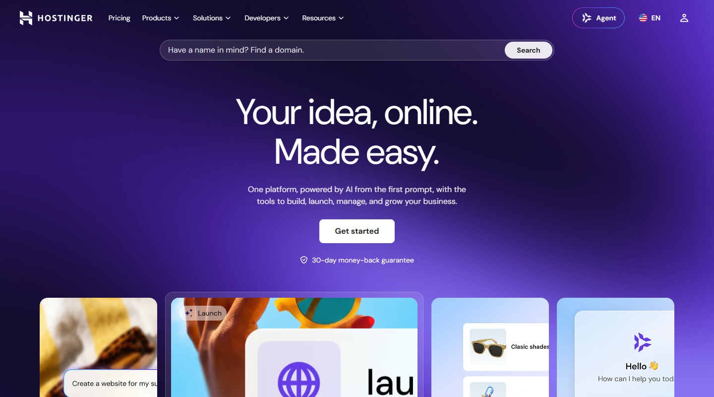 Hostinger web hosting homepage hero