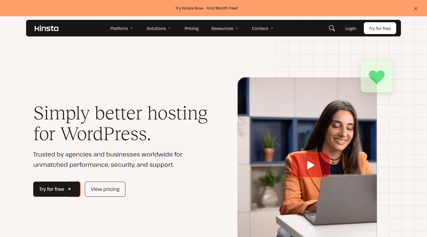 Kinsta managed WordPress hosting homepage hero