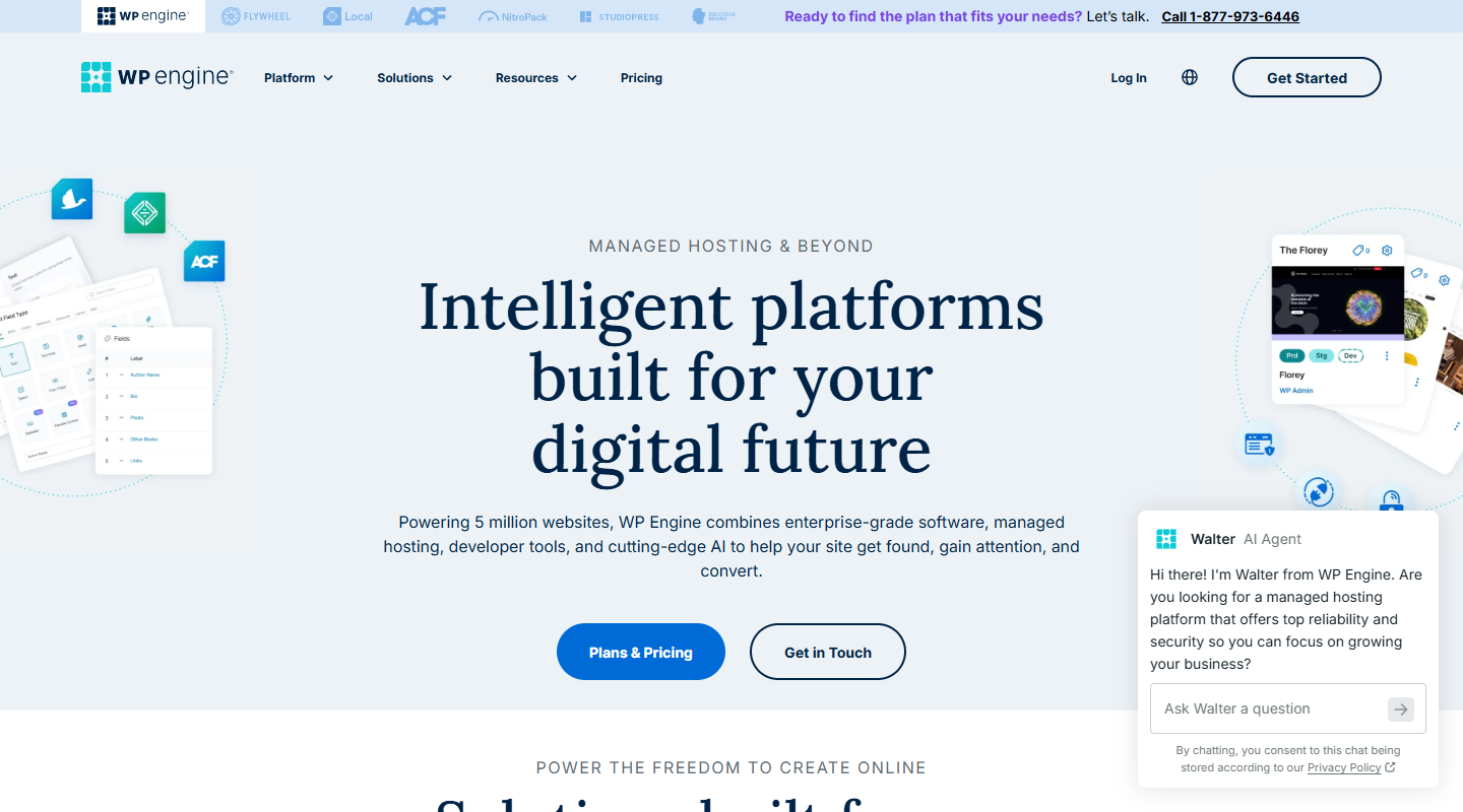 WP Engine managed WordPress hosting homepage hero