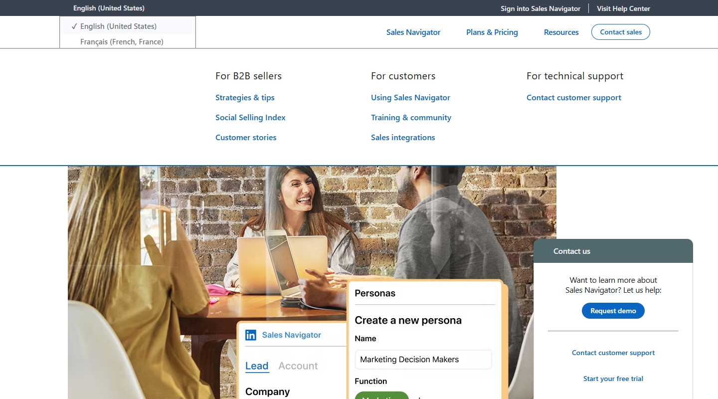 LinkedIn Sales Navigator homepage