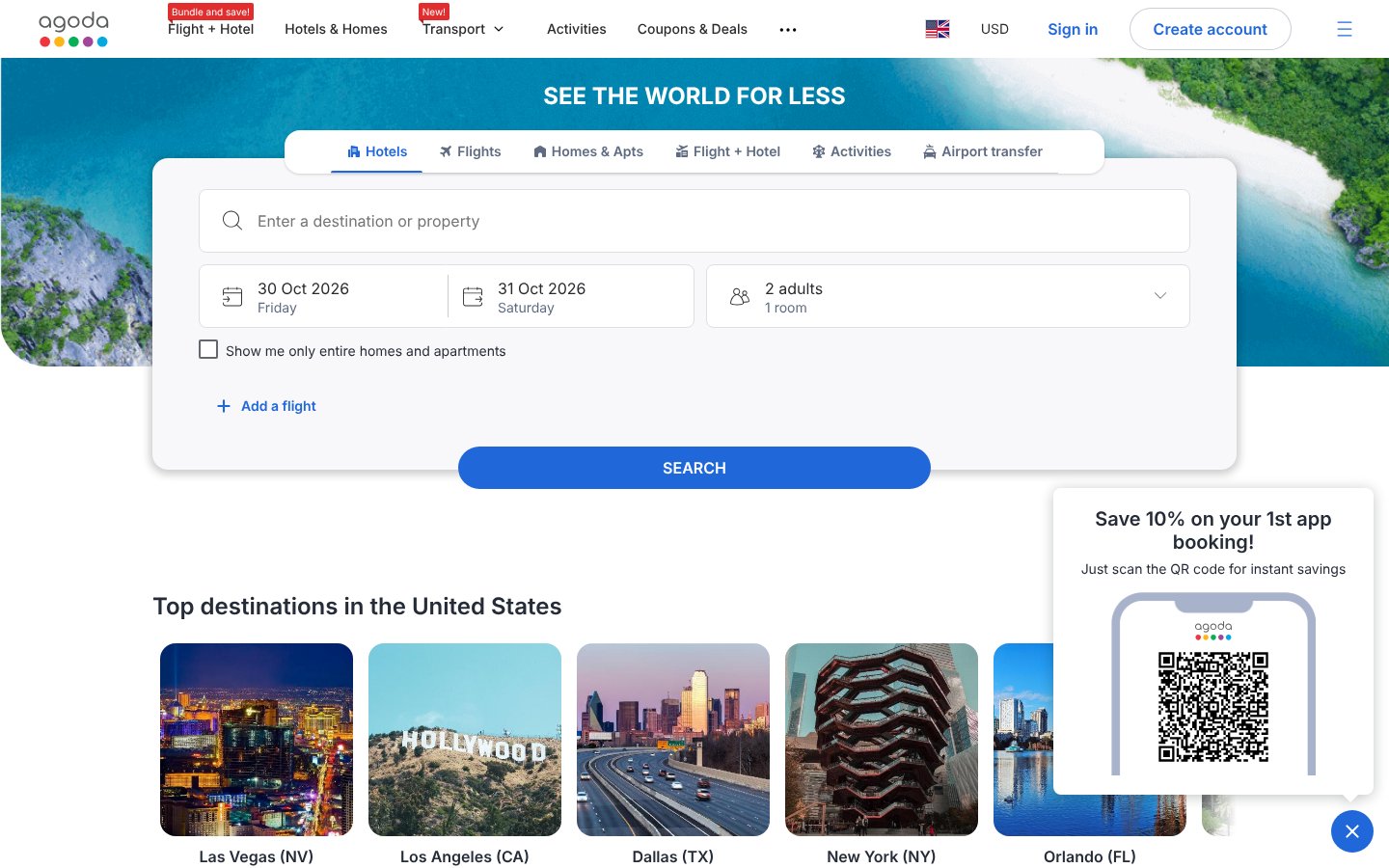 Agoda homepage, a travel affiliate program