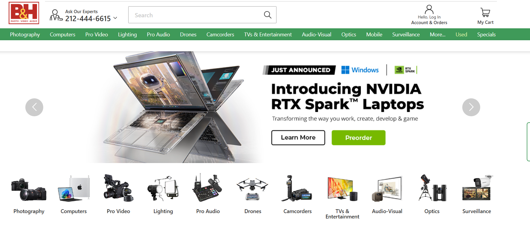 B&H Photo Video homepage screenshot