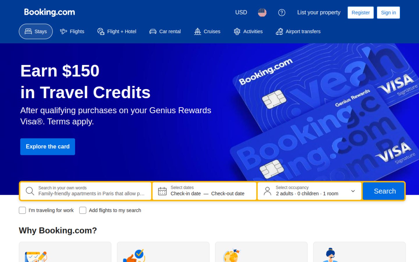 Booking.com homepage, a travel affiliate program