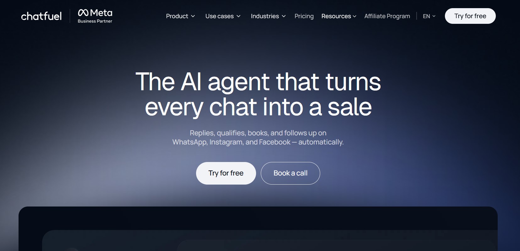 Chatfuel homepage, an Instagram auto comment tool